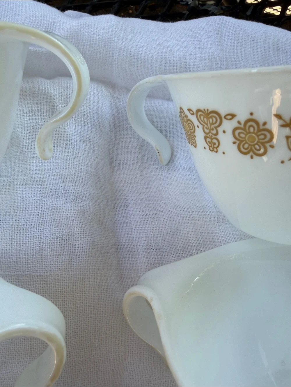 Corelle by Corningware White and “Gold-dot” Butterflies 5 teacups and saucers